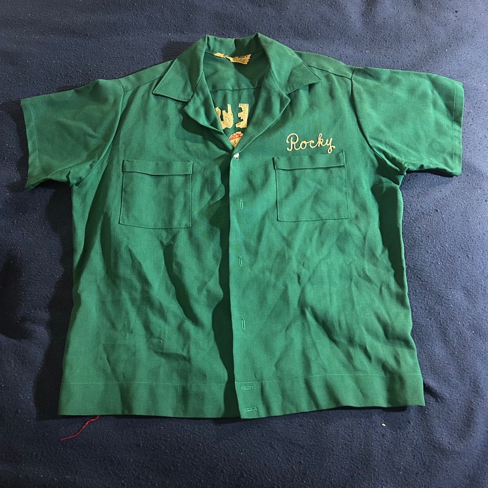 Vintage Mr Morts Inglewood Firemans Assn Bowling Shirt Green Rocky Chainstitch
